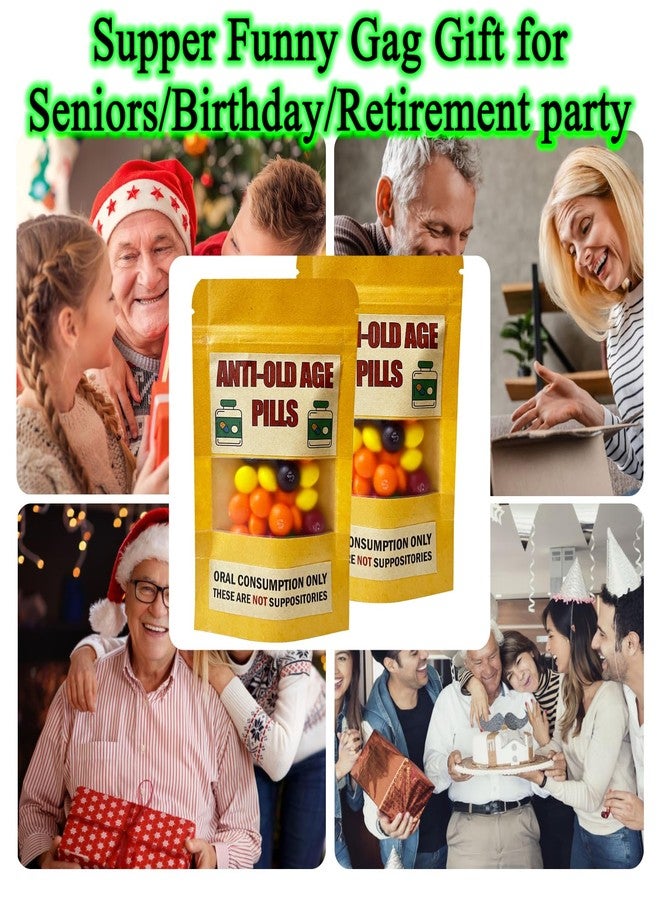 PHAWNGU 4 Pack Funny Anti-Old Age Pills (Empty Pouch) - Gag Gift for Seniors, Over the Hill Birthday, Retirement Party Favor, Joke Gift Bag for Men & Women Without Sweets - Image 3